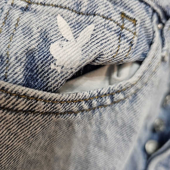 The Playboy by PacSun Light Blue High Waisted Straight Leg Jeans have a statemen - Picture 4 of 6